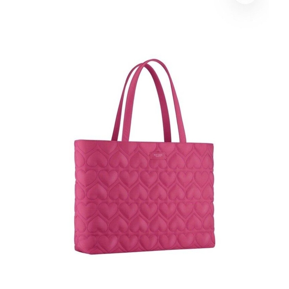 Kate Spade Fragrance Tote Shoulder Handbag Pink Heart Quilted Canvas Lightweight